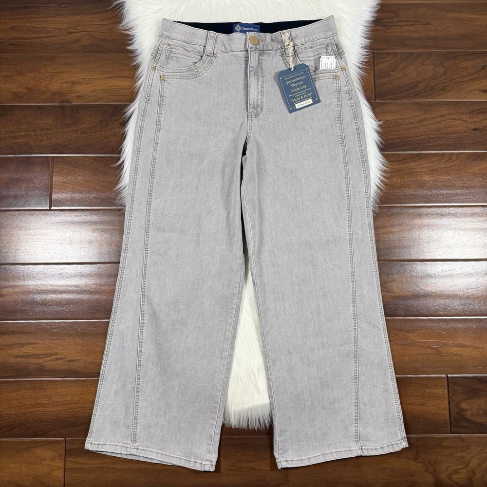 Democracy Women's Size 12 Petite Gray Skyrise Wide Leg Ab Solution Denim Jeans
